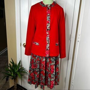 VTG Pablo Collection Womens Two Piece Jacket & Skirt Set Size 10P Red/Floral USA
